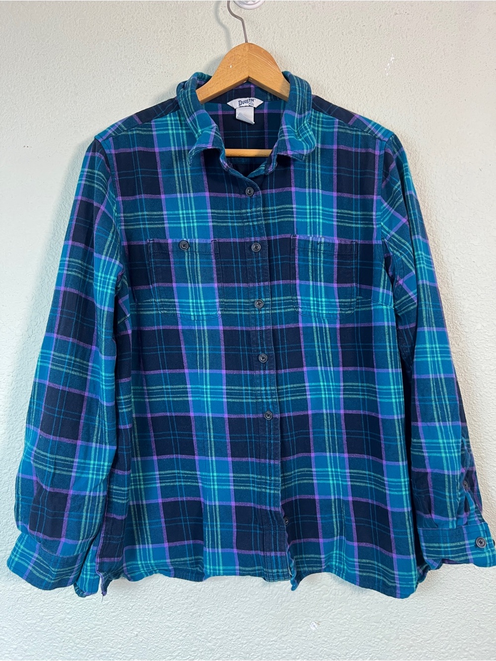 Duluth Trading Womens XL Plaid Flannel Shirt Button Down 100% Cotton Outdoor Top